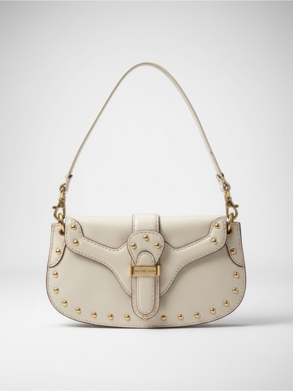 Michael Kors Vanilla Leather Berkley Wristlet Studded Handbag Cellphone Bag